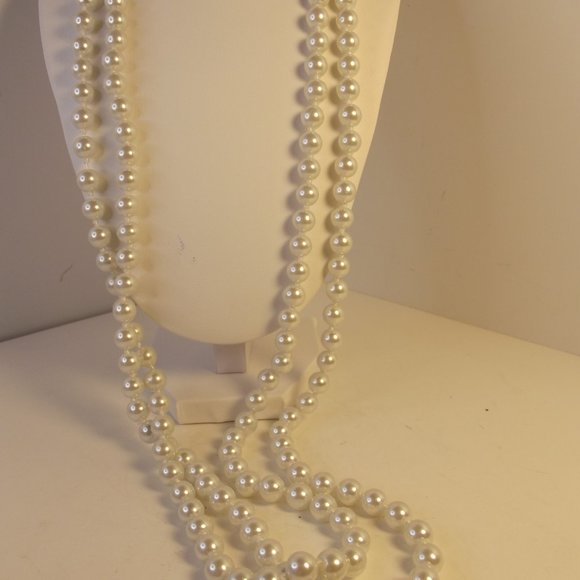 Long Hand Knotted Strand of Glass Faux Pearls - Picture 6 of 7